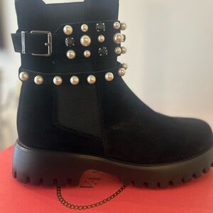Vaneli Black Pearl Studded Combat Boots